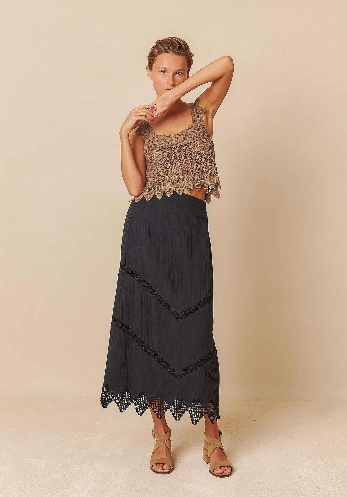 Double Gauze Skirt Bk208 Negro