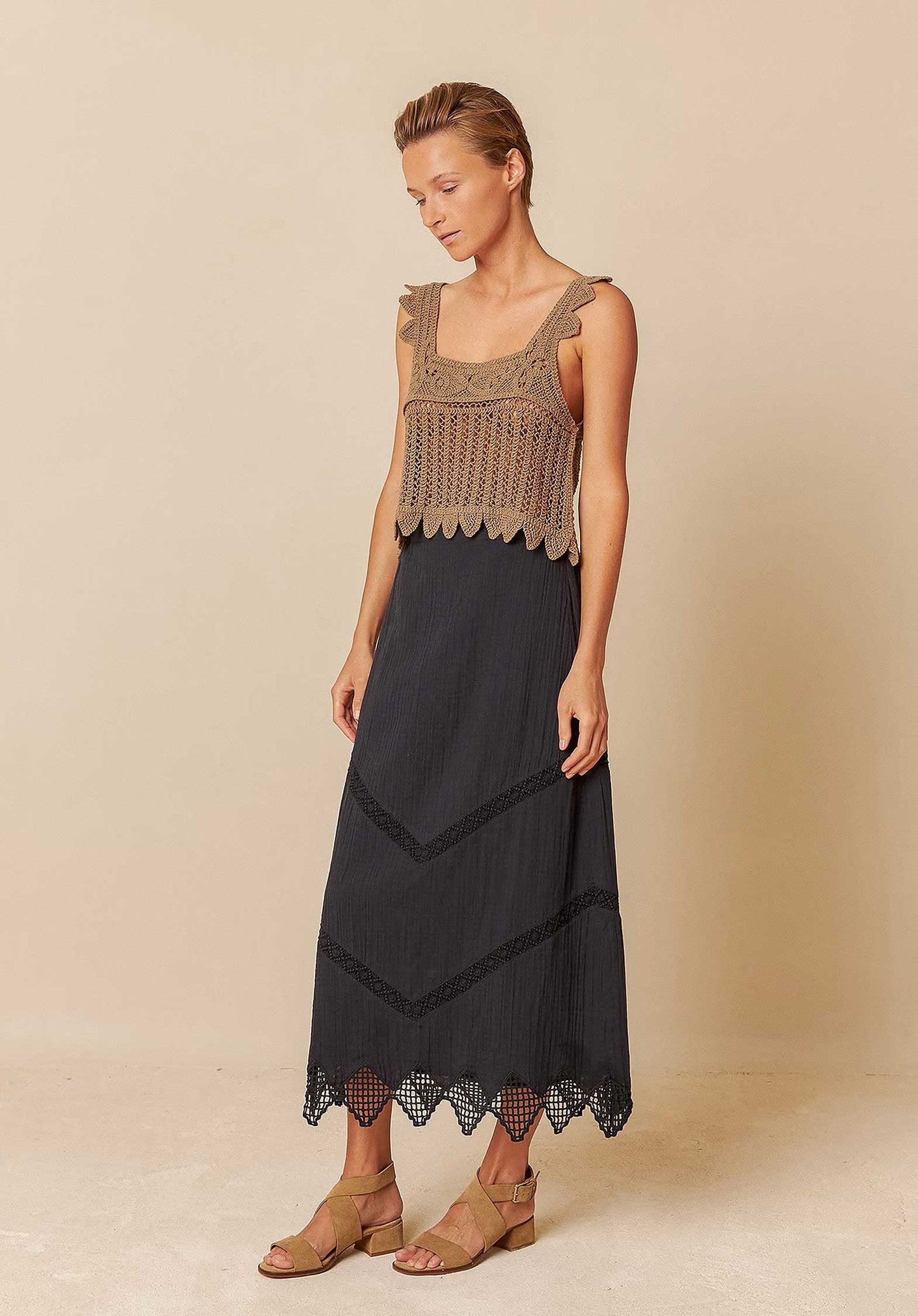Double Gauze Skirt Bk208 Negro