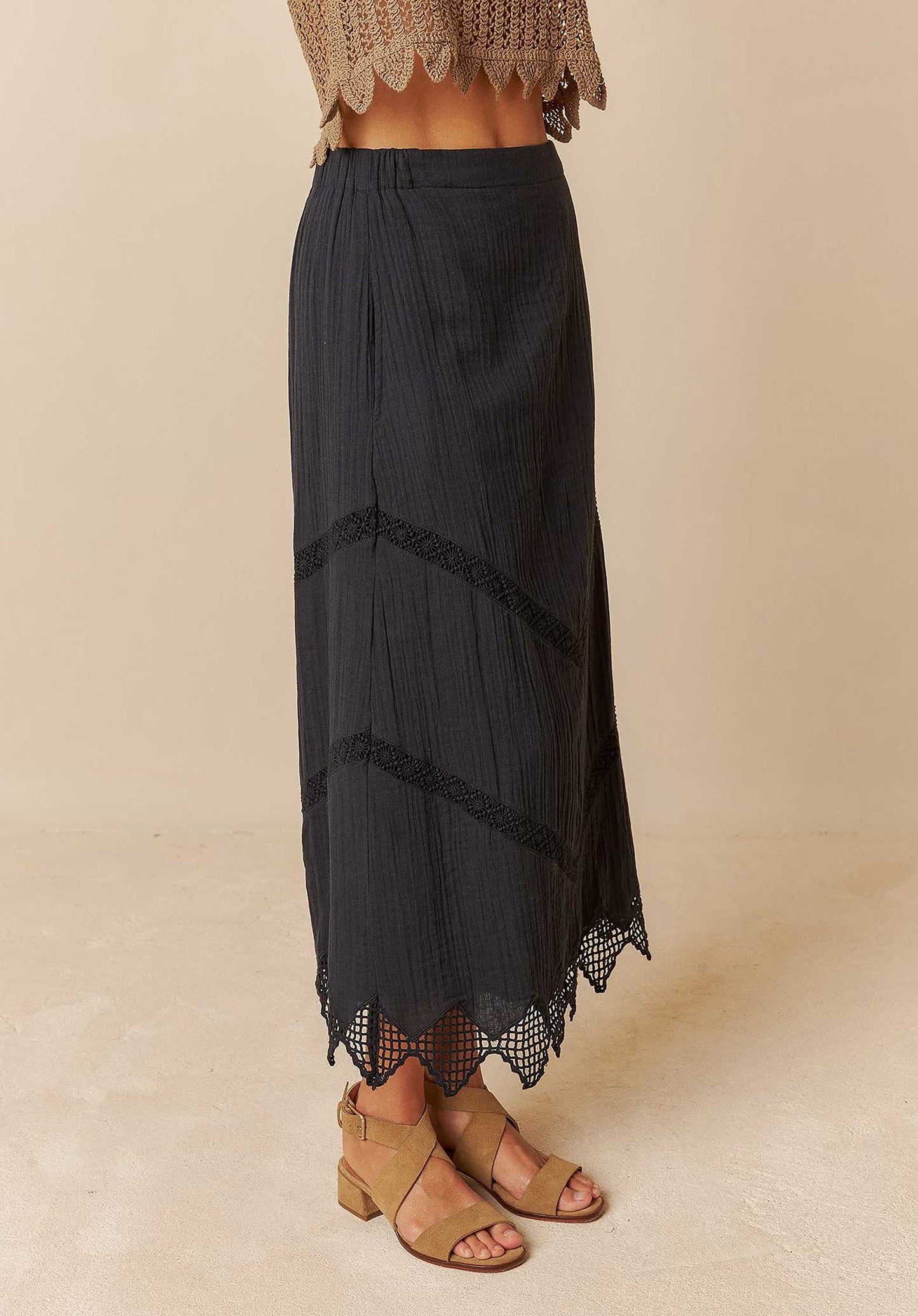 Double Gauze Skirt Bk208 Negro