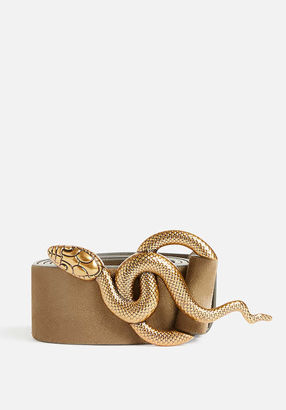 Vanessa Bruno | Cléo Nubuck Belt with Gold Snake Buckle Grey