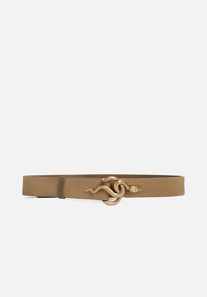 Vanessa Bruno | Cléo Nubuck Belt with Gold Snake Buckle Grey