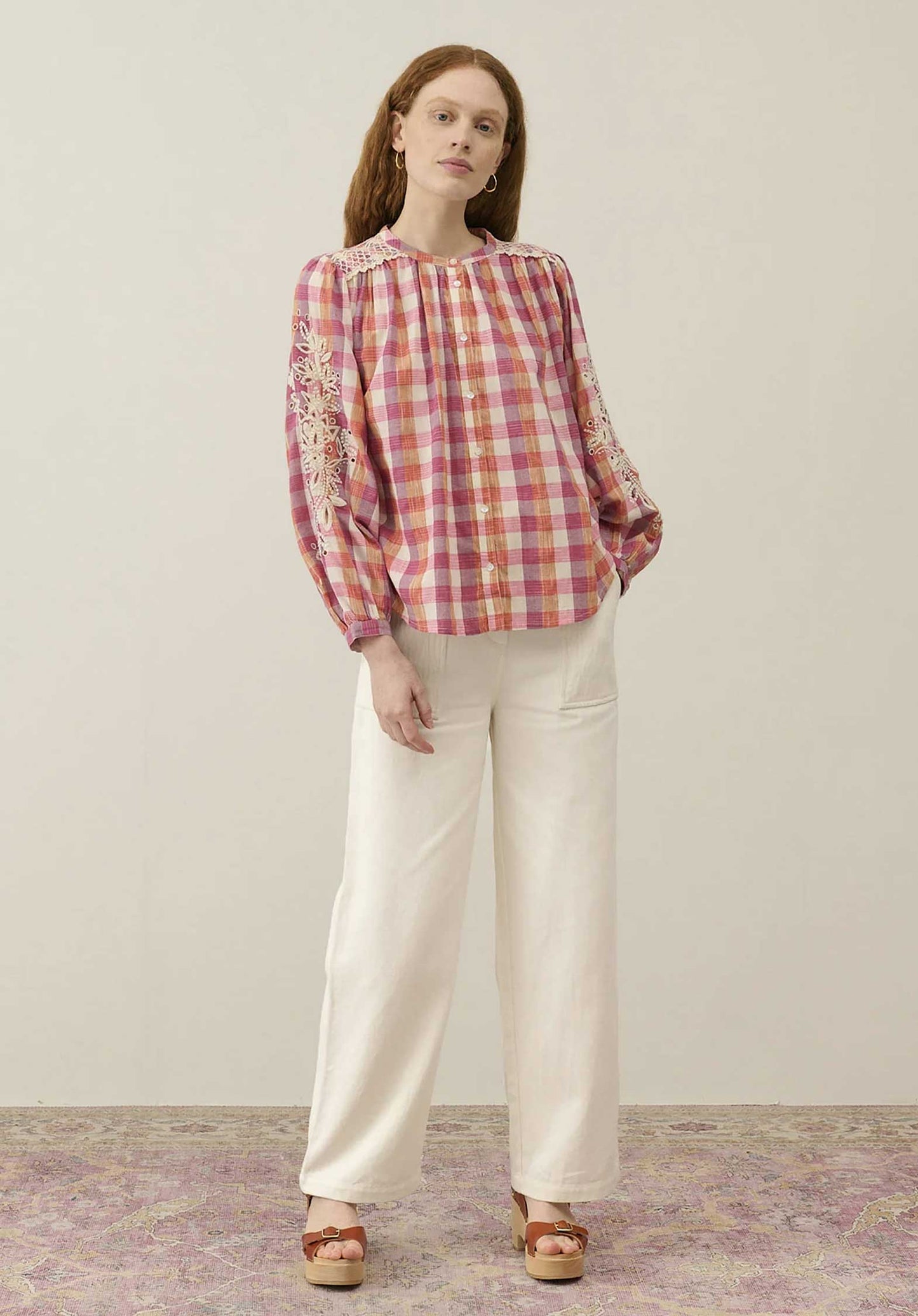 Blouse S0136 Jeanne Cream-Sunset-Checks