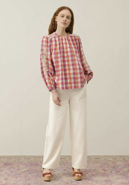 Blouse S0136 Jeanne Cream-Sunset-Checks