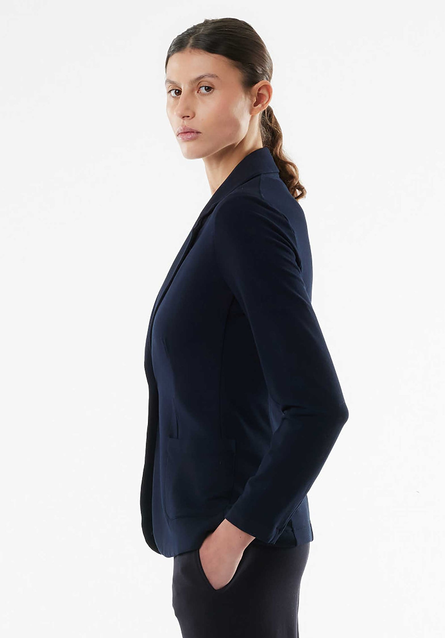 Majestic | Single-Button Jacket - Fluid Tailoring Navy