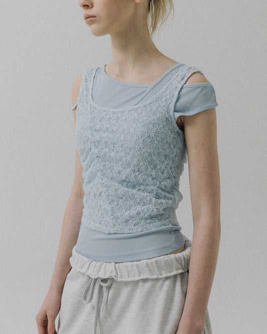 Blouse Layered Top Light-Blue