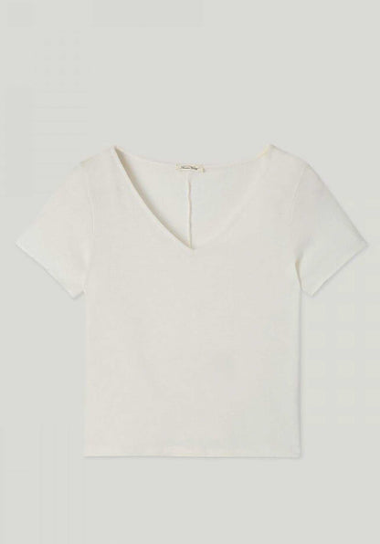 American Vintage | Fitted V-Neck Cotton T-Shirt - White