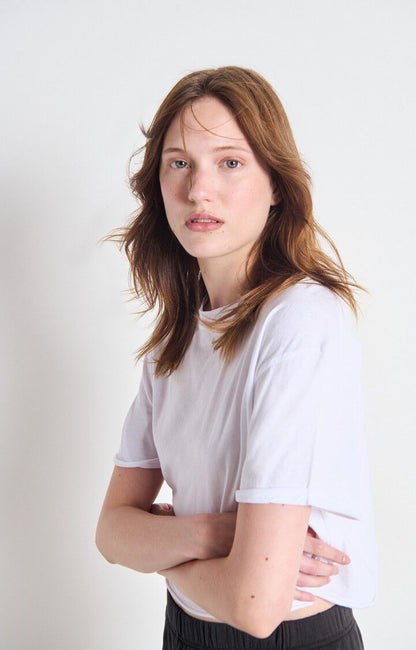 Women T-Shirt 100 Percent Cotton Jersey Knit Breathable - White Blanc