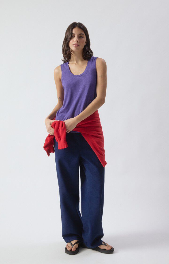Women Workwear Pants Raw Denim Canvas Fabric - Raw-Blue