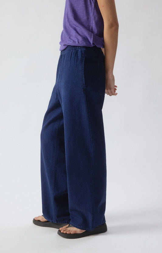 Women Workwear Pants Raw Denim Canvas Fabric - Raw-Blue