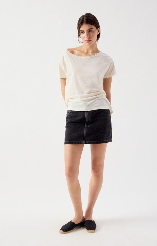 Women's T-Shirt Fine Cotton -  Boat Neck Raglan Sleeves Ecru