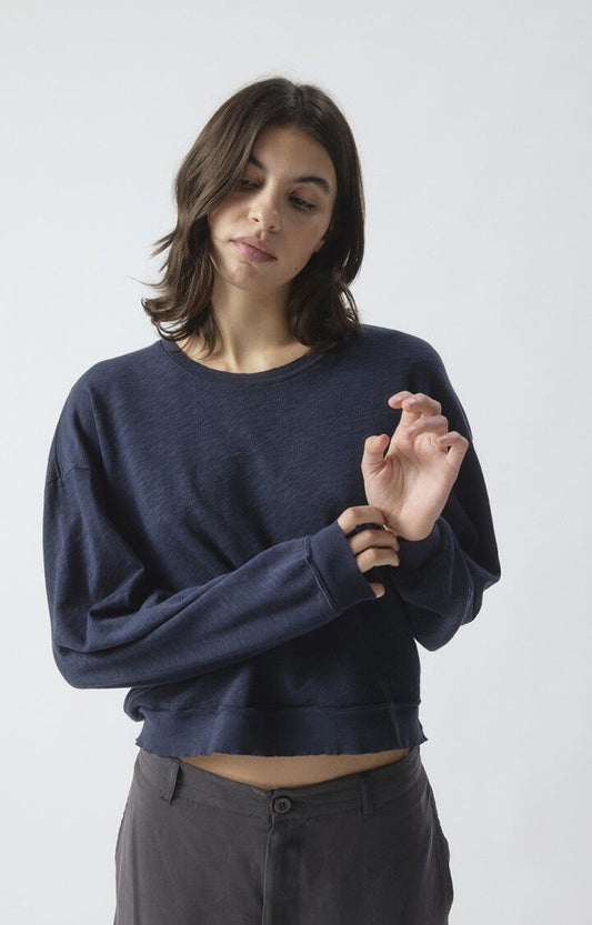 Women's Sweatshirt Brushed Slub Cotton - Navy Blue Navy-Blue-Vintage