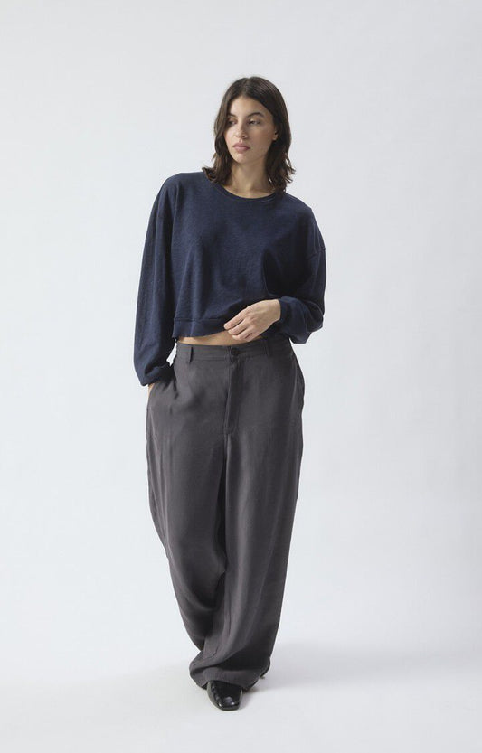 Women's Sweatshirt Brushed Slub Cotton - Navy Blue Navy-Blue-Vintage