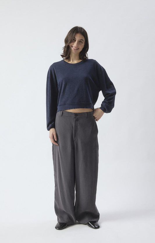 Women's Sweatshirt Brushed Slub Cotton - Navy Blue Navy-Blue-Vintage