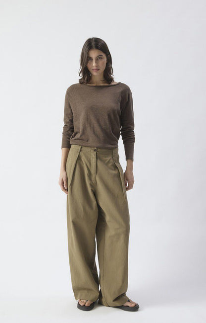 American Vintage | Boat Neck Long Sleeve Tee - Chestnut Brown Chataignier-Vintage