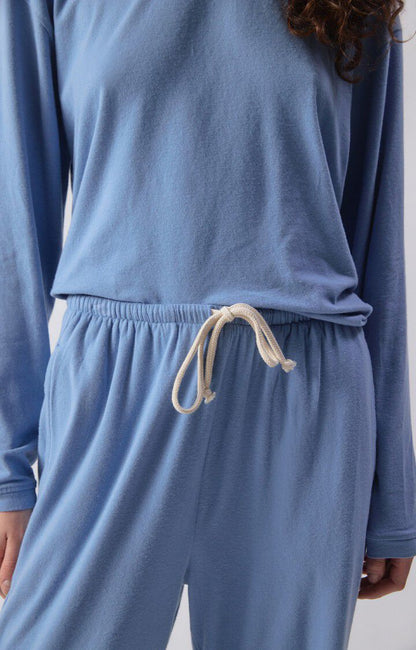 Women Oversized Long Sleeve T Shirt Cotton Jersey - Blue Bleu-Chine