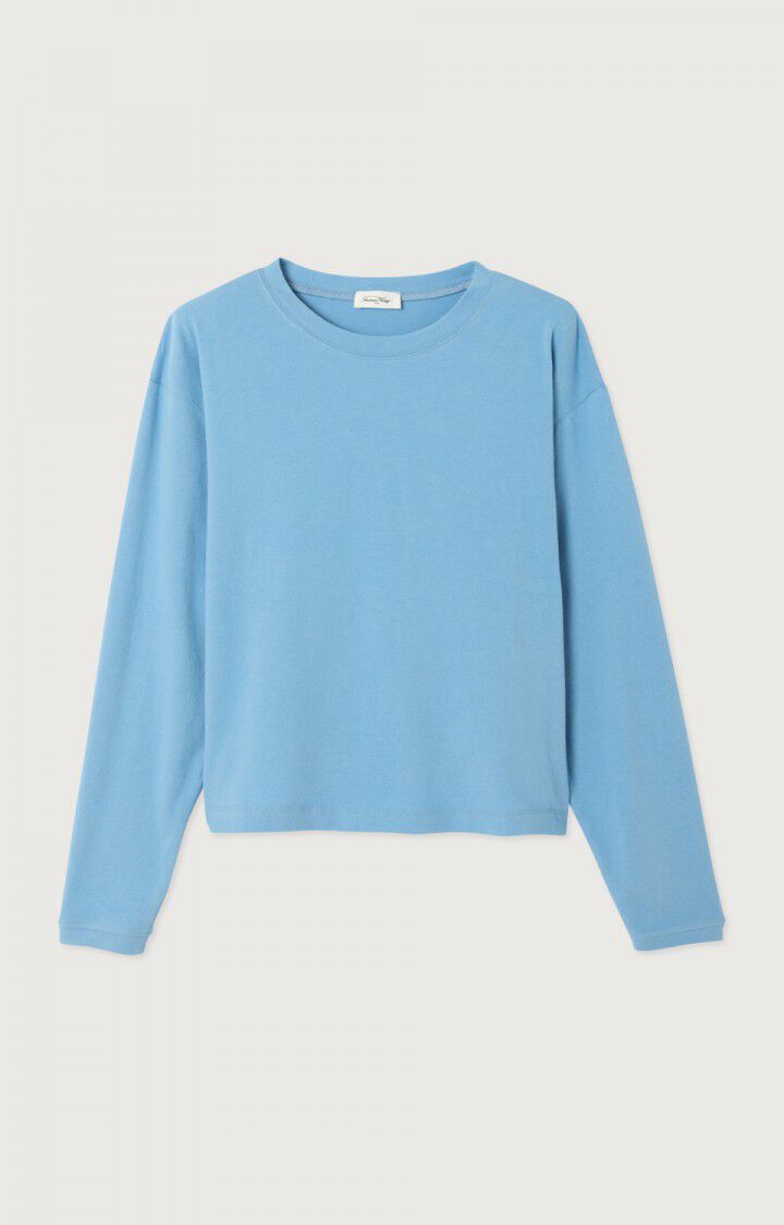 Women Oversized Long Sleeve T Shirt Cotton Jersey - Blue Bleu-Chine