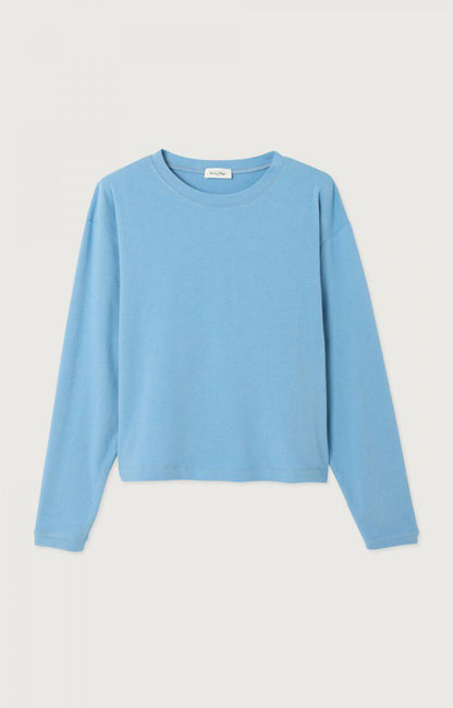 Women Oversized Long Sleeve T Shirt Cotton Jersey - Blue Bleu-Chine