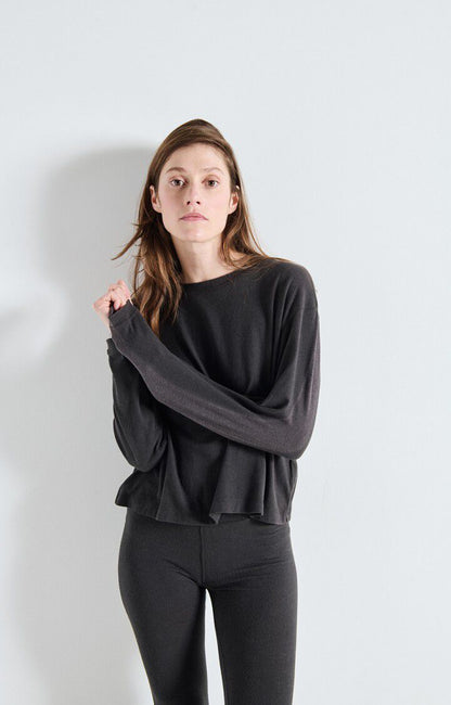 American Vintage | Oversized Boat Neck Tee - Soft Charcoal Carbone-Chine