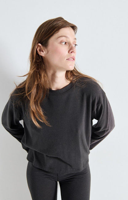 American Vintage | Oversized Boat Neck Tee - Soft Charcoal Carbone-Chine