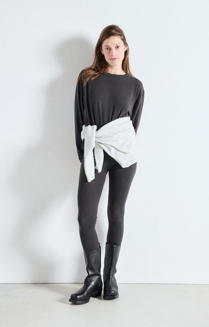 American Vintage | Oversized Boat Neck Tee - Soft Charcoal Carbone-Chine