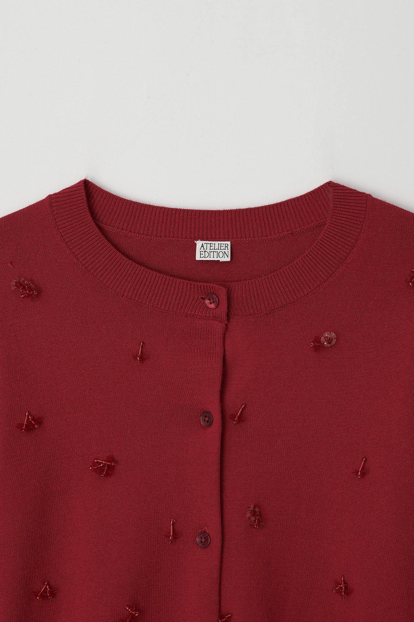 Atelier Edition | Beaded Cardigan in Crimson Red