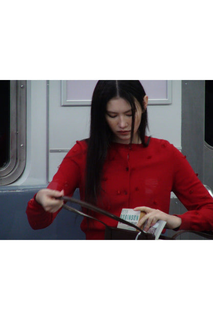 Atelier Edition | Beaded Cardigan in Crimson Red