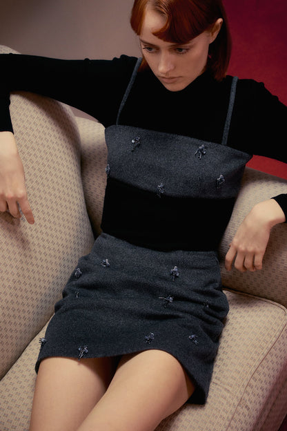 Skirt Aw24sk61 Flower Embe Mini Dark-Gray