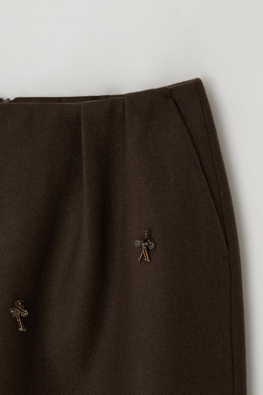 Skirt Aw24sk38 Flower Embe Pin Brown