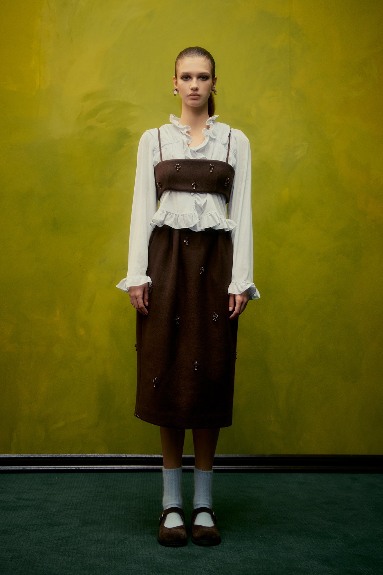Skirt Aw24sk38 Flower Embe Pin Brown