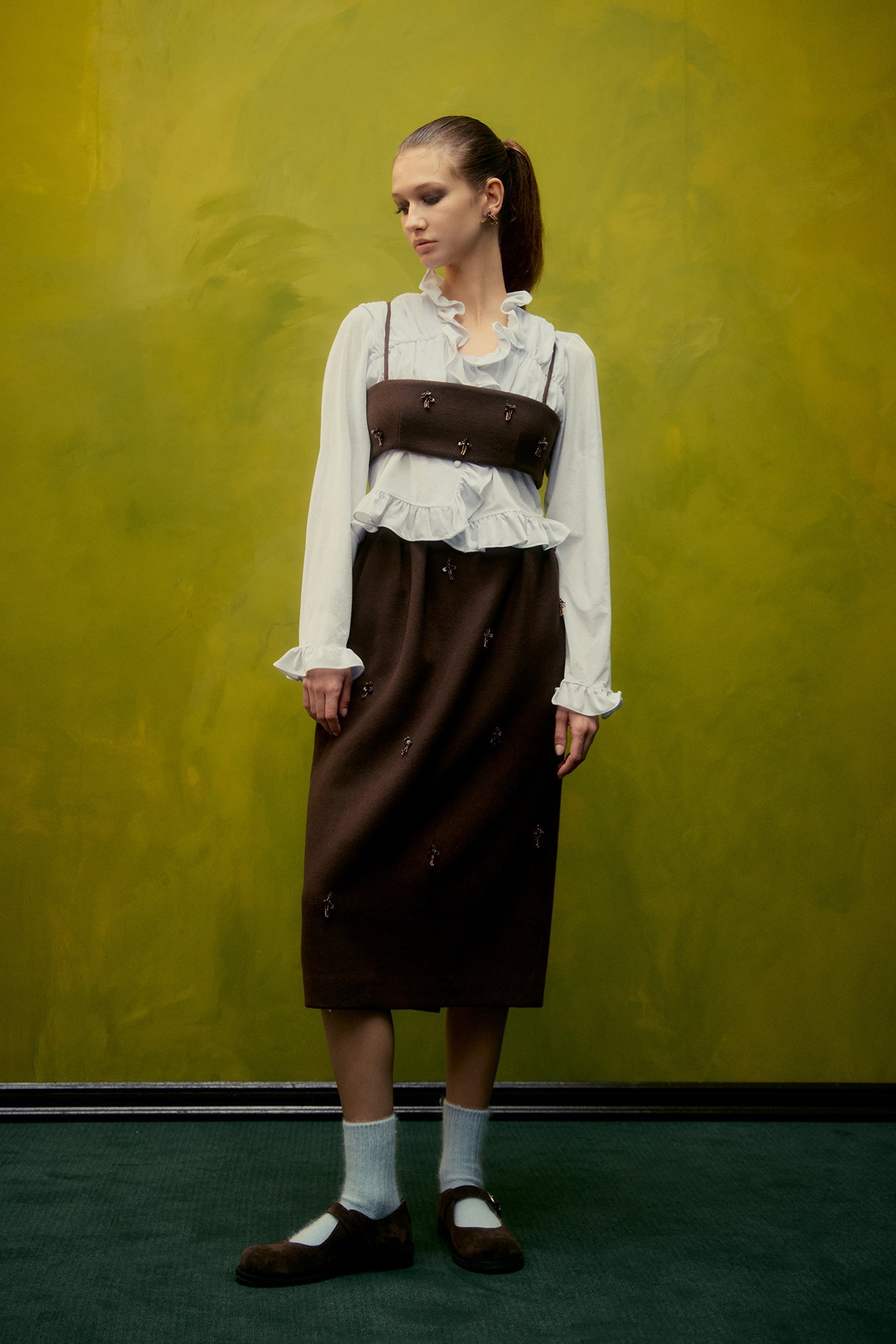 Skirt Aw24sk38 Flower Embe Pin Brown
