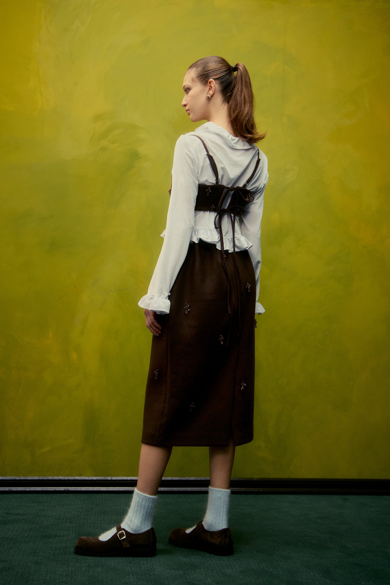 Skirt Aw24sk38 Flower Embe Pin Brown