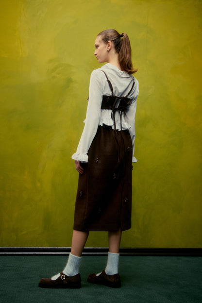 Skirt Aw24sk38 Flower Embe Pin Brown
