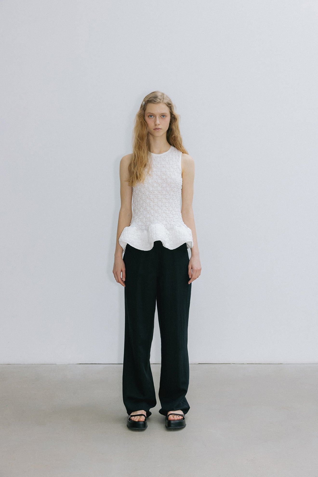 Atelier Edition | Wrinkle Blouse in White - Sculptural Crinkle Top