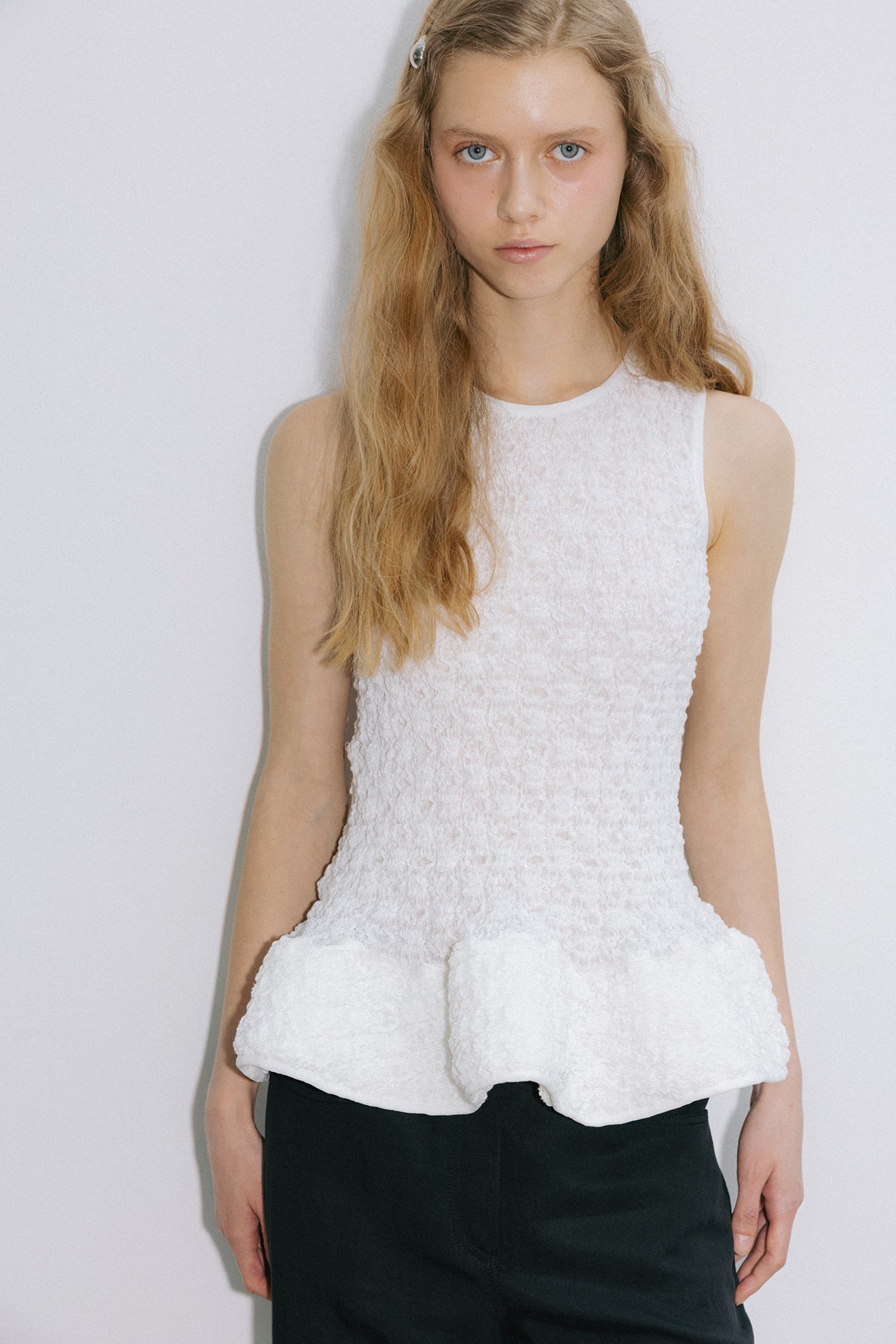 Atelier Edition | Wrinkle Blouse in White - Sculptural Crinkle Top