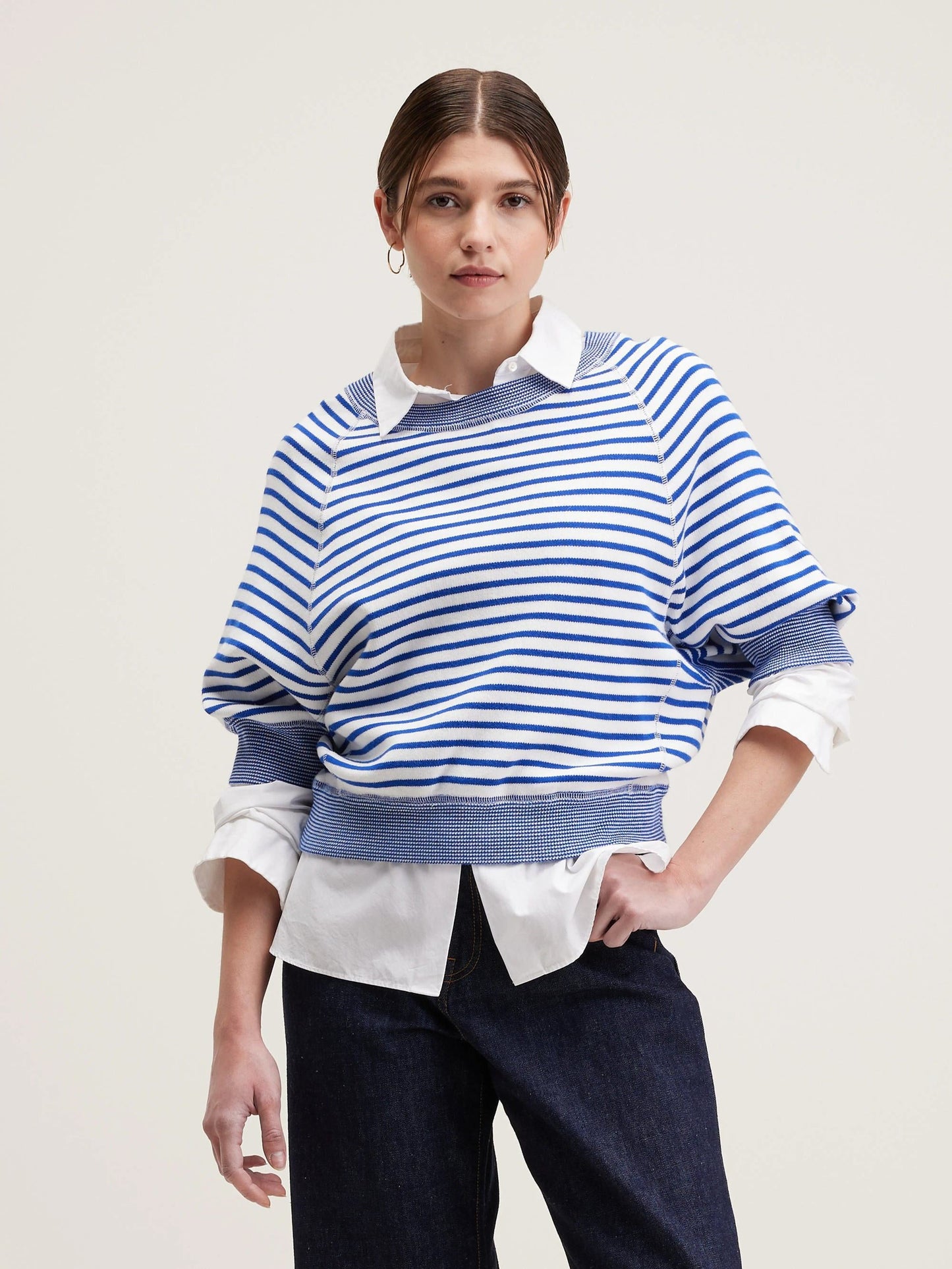 Bellerose | Oversized Cotton Crewneck Sweater - Crimson Red Stripe-A