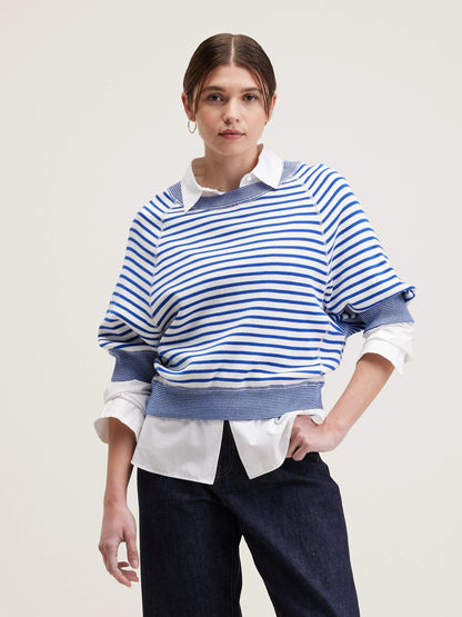Bellerose | Oversized Cotton Crewneck Sweater - Crimson Red Stripe-A