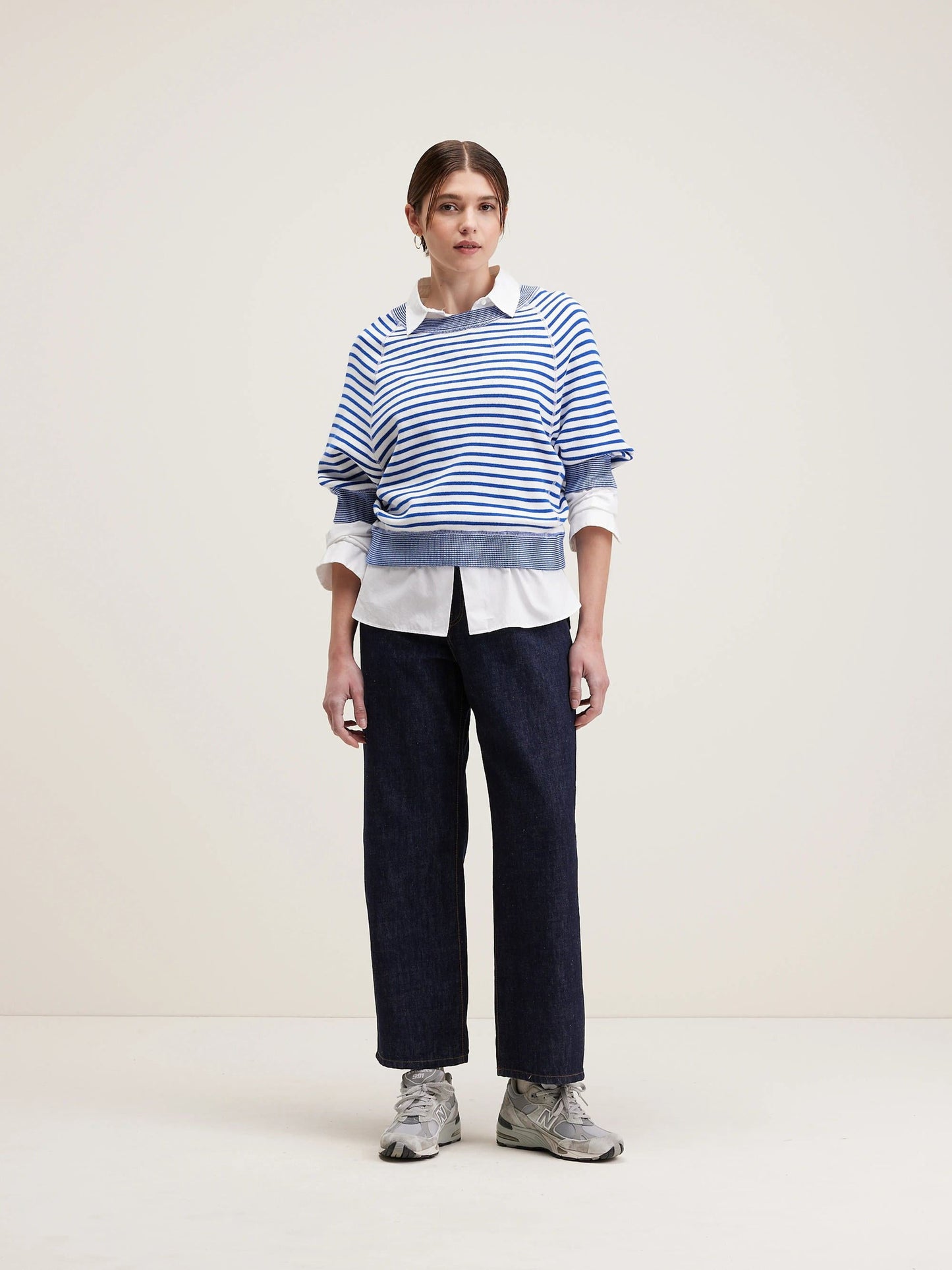 Bellerose | Oversized Cotton Crewneck Sweater - Crimson Red Stripe-A