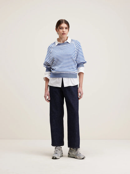 Bellerose | Oversized Cotton Crewneck Sweater - Crimson Red Stripe-A