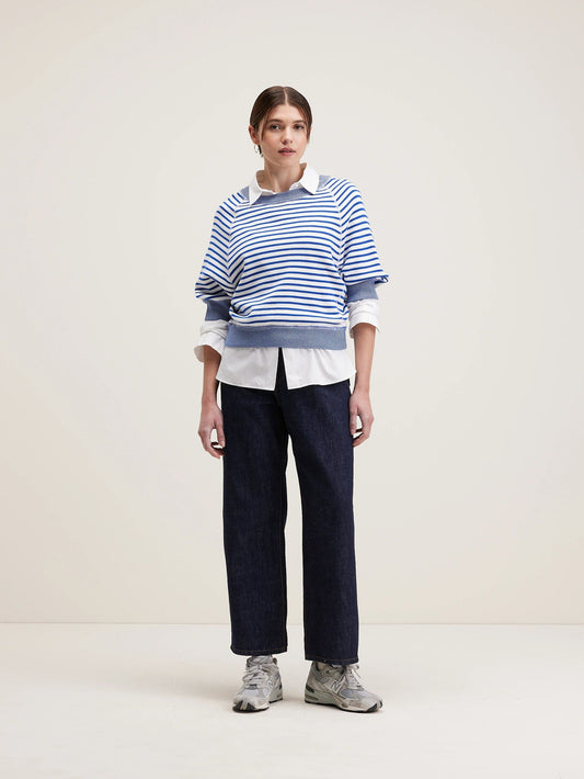 Bellerose | Oversized Cotton Crewneck Sweater - Crimson Red Stripe-A