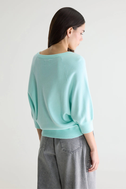 Women's Sweatshirt 100% Cotton Knit -  Ecru With Blue Stripes Iceberg