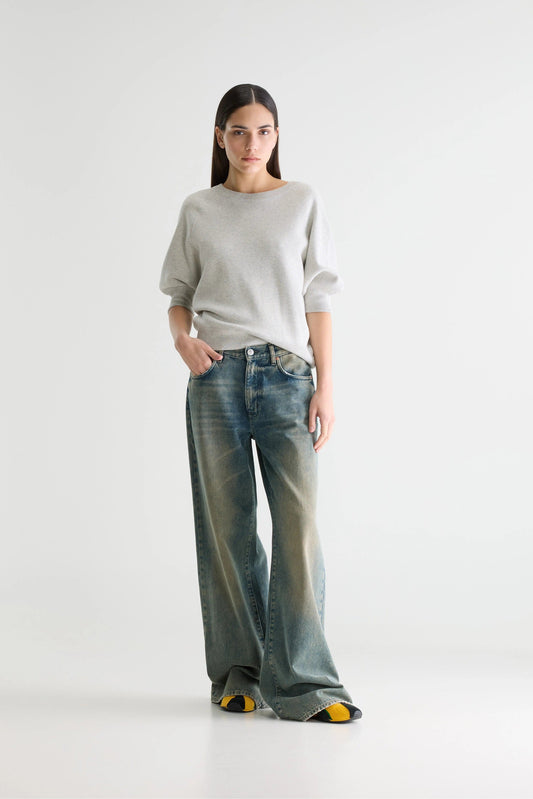 Women's Oversized Sweatshirt Cotton - Blue Stripes Oyster