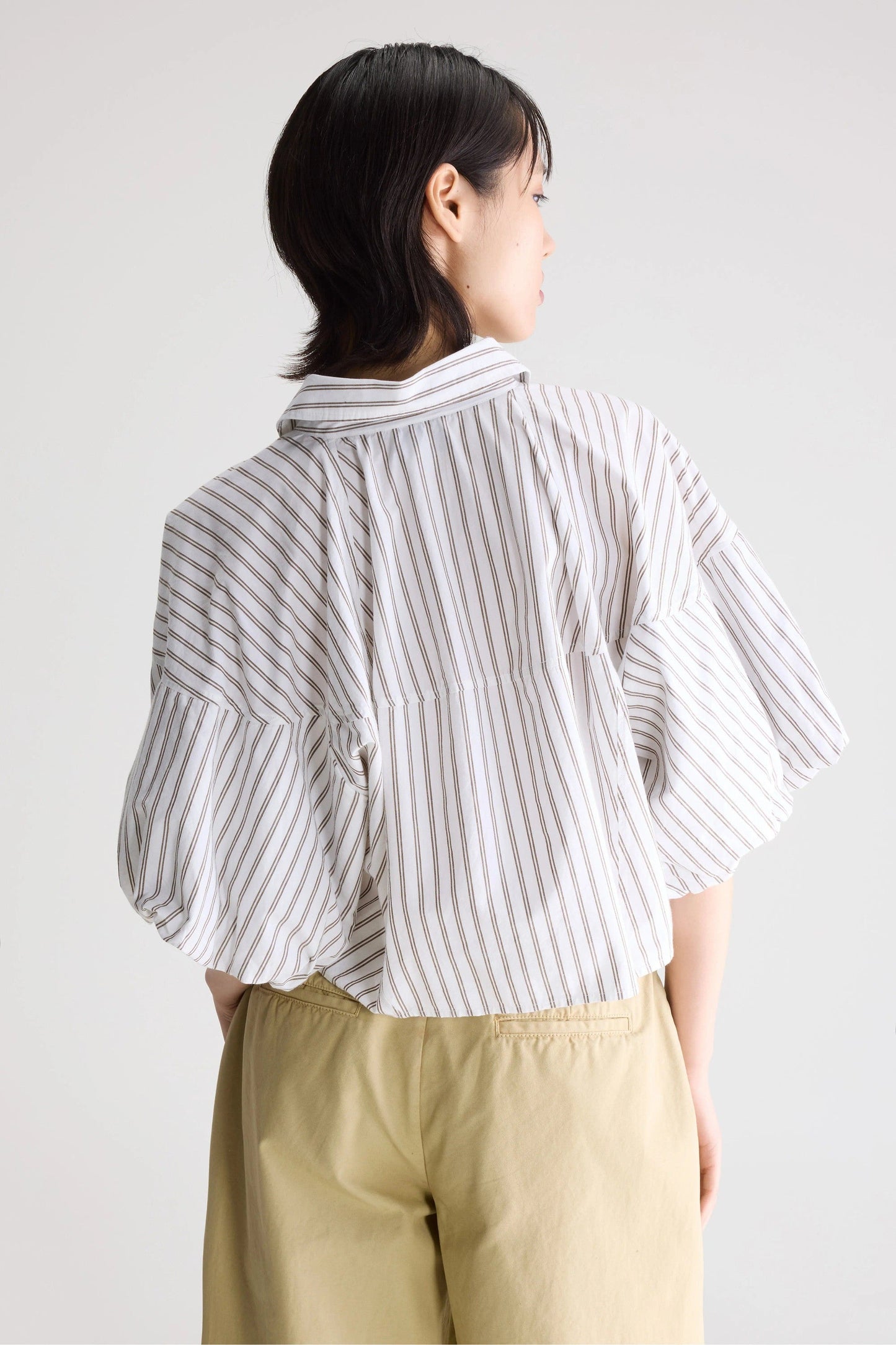 Women Button-Down Blouse 100% Cotton Poplin - White Stripe-A