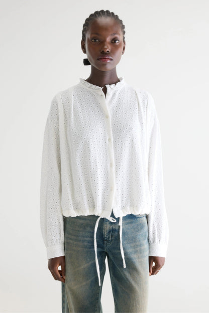 Women's Blouse Embroidered 100% Supima Cotton - White Natural