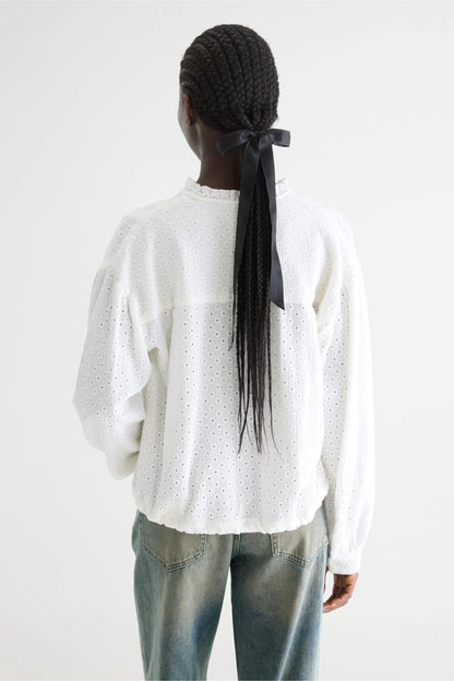 Women's Blouse Embroidered 100% Supima Cotton - White Natural