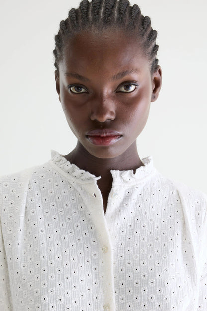 Women's Blouse Embroidered 100% Supima Cotton - White Natural