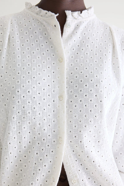 Women's Blouse Embroidered 100% Supima Cotton - White Natural