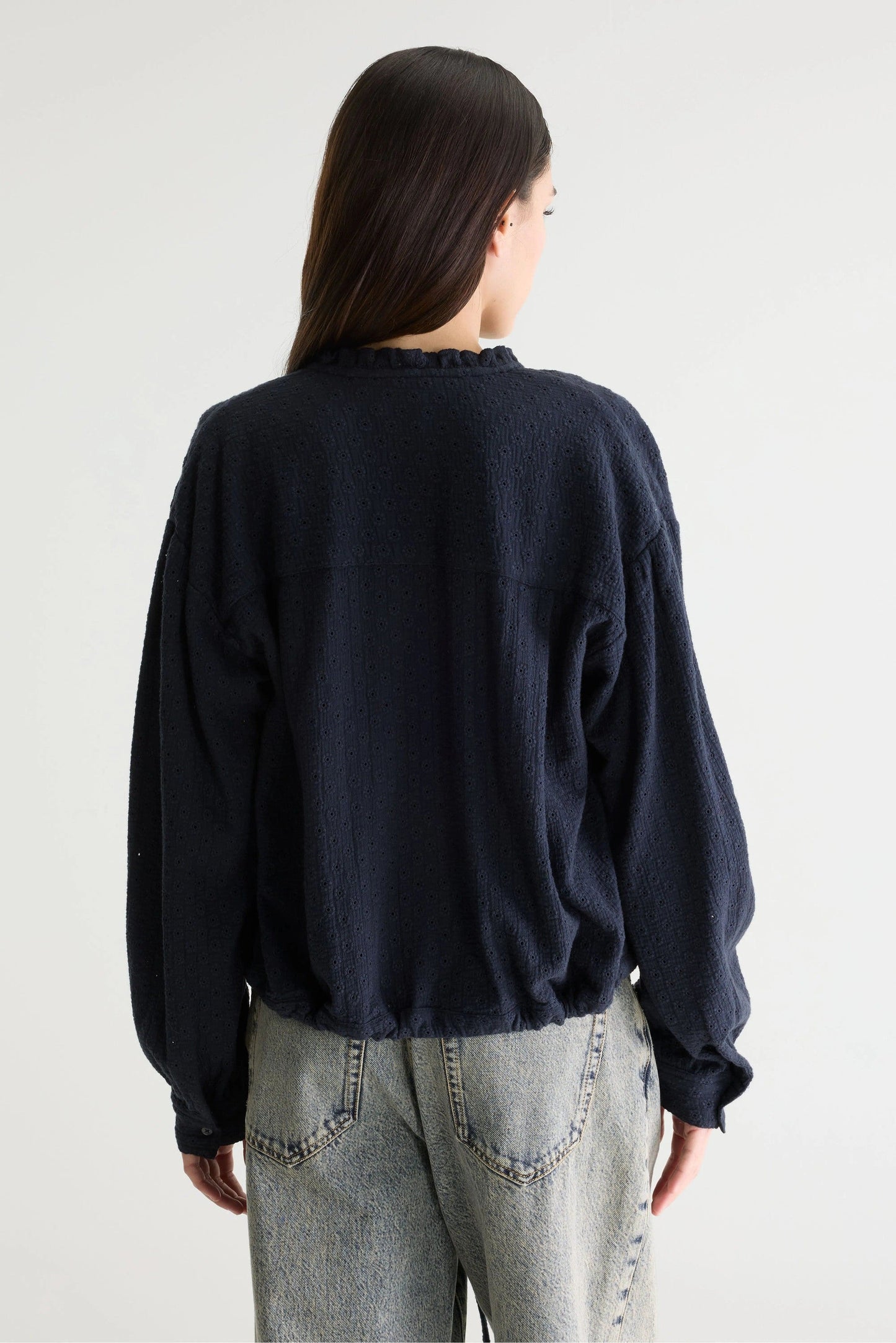 Women Button-Down Blouse 100 Percent Cotton - White Navy