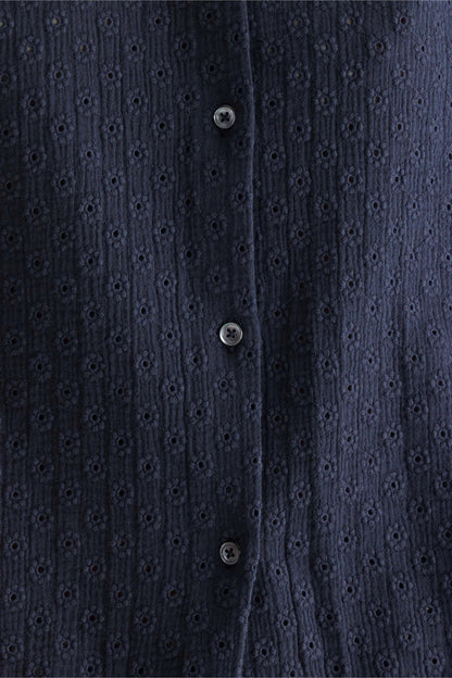 Women Button-Down Blouse 100 Percent Cotton - White Navy