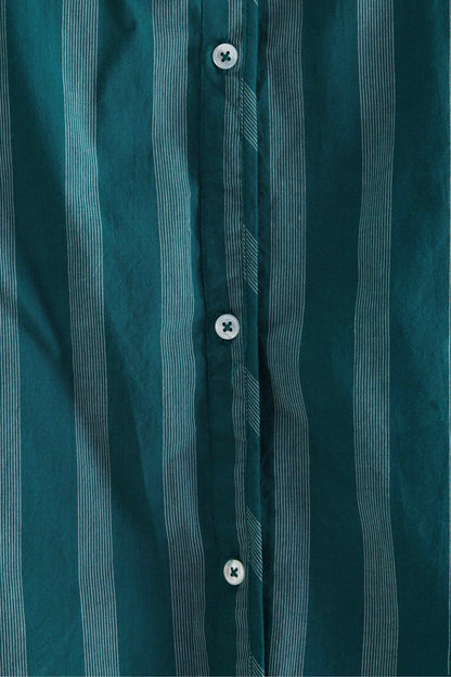 Women's Blouse 100% Cotton Poplin - Emerald Green Stripe Stripe-A