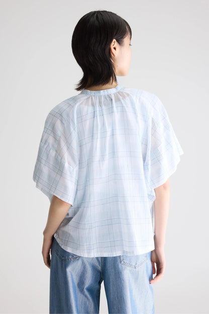 Women Button-Down Blouse 100% Cotton Poplin - Mint Leaf Check-A